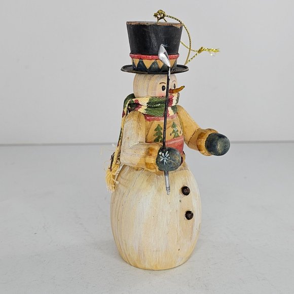 Wood Golfing Snowman Ornament Christmas Holiday Decor - Picture 2 of 9
